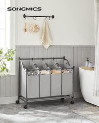 Thumbnail for SONGMICS Laundry Basket with 4 Removable Laundry Bin on Wheels Gray