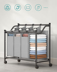 Thumbnail for SONGMICS Laundry Basket with 4 Removable Laundry Bin on Wheels Gray