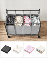 Thumbnail for SONGMICS Laundry Basket with 4 Removable Laundry Bin on Wheels Gray