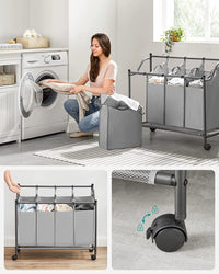 Thumbnail for SONGMICS Laundry Basket with 4 Removable Laundry Bin on Wheels Gray