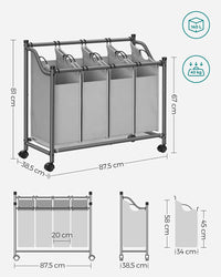 Thumbnail for SONGMICS Laundry Basket with 4 Removable Laundry Bin on Wheels Gray