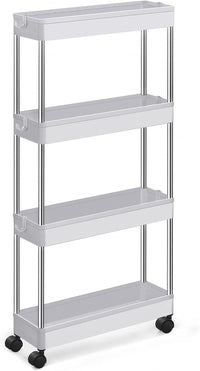 Thumbnail for SONGMICS 4-Tier Slide Out Slim Narrow Space Organizer Rolling Storage Cart White