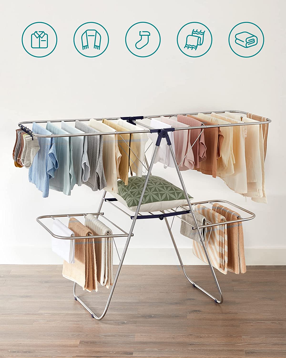 SONGMICS Foldable 2-Level Clothes Airer