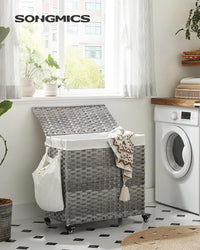 Thumbnail for SONGMICS Laundry Hamper with Lid and Wheels 140L Grey