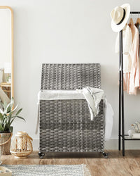 Thumbnail for SONGMICS Laundry Hamper with Lid and Wheels 140L Grey