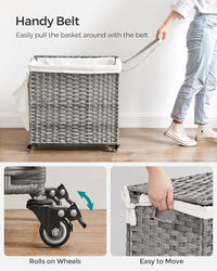 Thumbnail for SONGMICS Laundry Hamper with Lid and Wheels 140L Grey