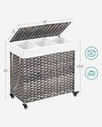 Thumbnail for SONGMICS Laundry Hamper with Lid and Wheels 140L Grey