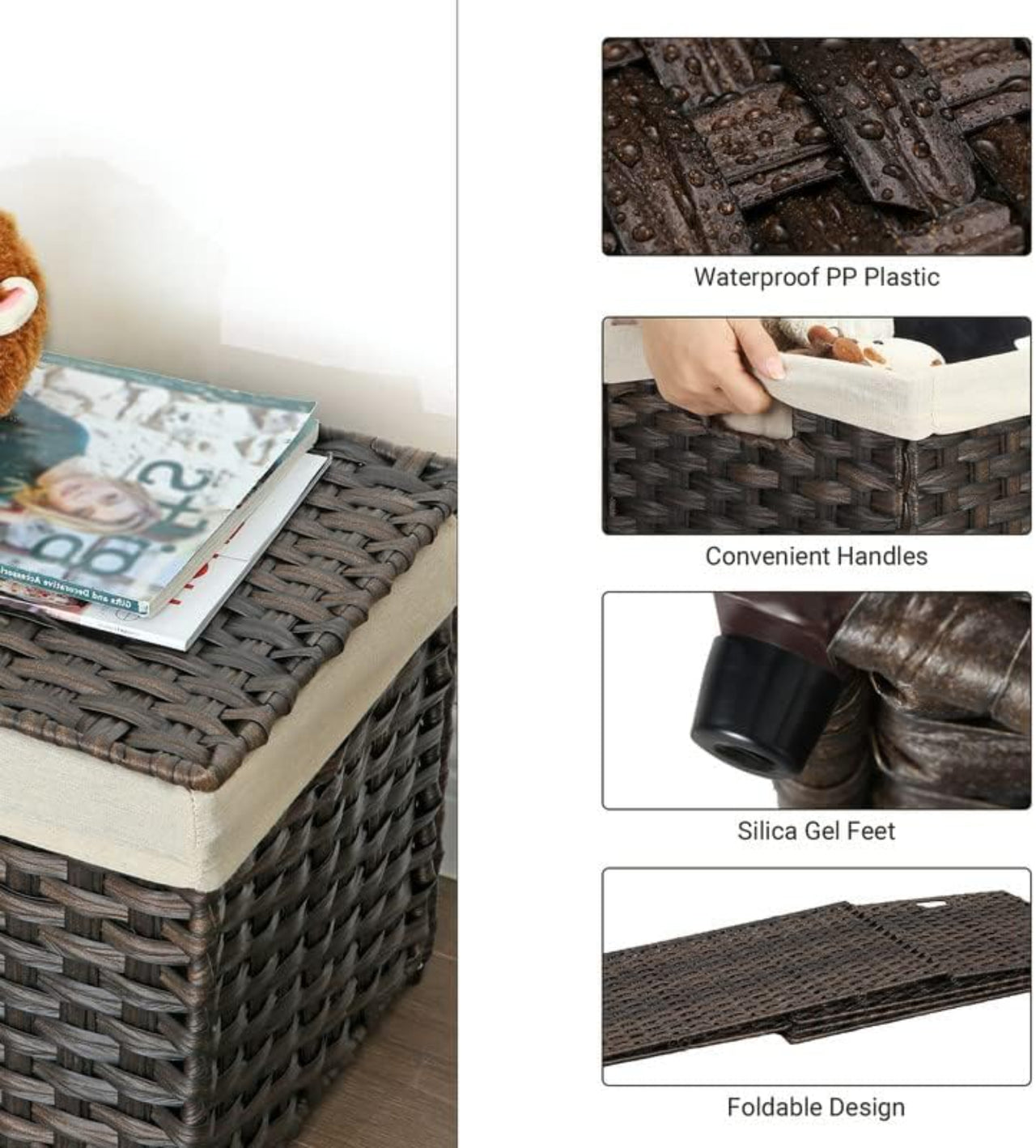 SONGMICS Storage Basket with Lid 160L Metal Frame Brown