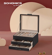 Thumbnail for SONGMICS Jewelry Box 3-Layer with 2 Drawers Graphite Black