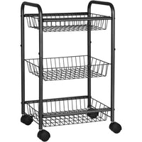 Thumbnail for SONGMICS 3-Tier Metal Rolling Cart on Wheels with Removable Shelves Black