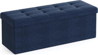 Thumbnail for SONGMICS 110cm Foldable Bench with Storage Space and Metal Divider Grid Navy