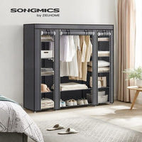 Thumbnail for SONGMICS 150cm Portable Closet Organizer, Wardrobe with Shelves and Cover Gray