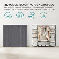 Thumbnail for SONGMICS 150cm Portable Closet Organizer, Wardrobe with Shelves and Cover Gray