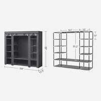 Thumbnail for SONGMICS 150cm Portable Closet Organizer, Wardrobe with Shelves and Cover Gray