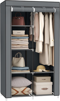 Thumbnail for SONGMICS Portable Clothes Storage with 6 Shelves and 1 Clothes Hanging Rail Grey