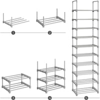 Thumbnail for SONGMICS 10-Tier Metal Shoe Rack Customizable Design Grey