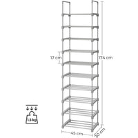 Thumbnail for SONGMICS 10-Tier Metal Shoe Rack Customizable Design Grey