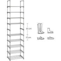 Thumbnail for SONGMICS 10-Tier Metal Shoe Rack Customizable Design Grey