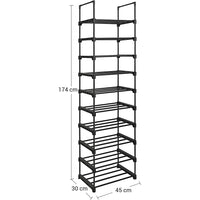 Thumbnail for SONGMICS 10-Tier Metal Shoe Rack Customizable Design Black