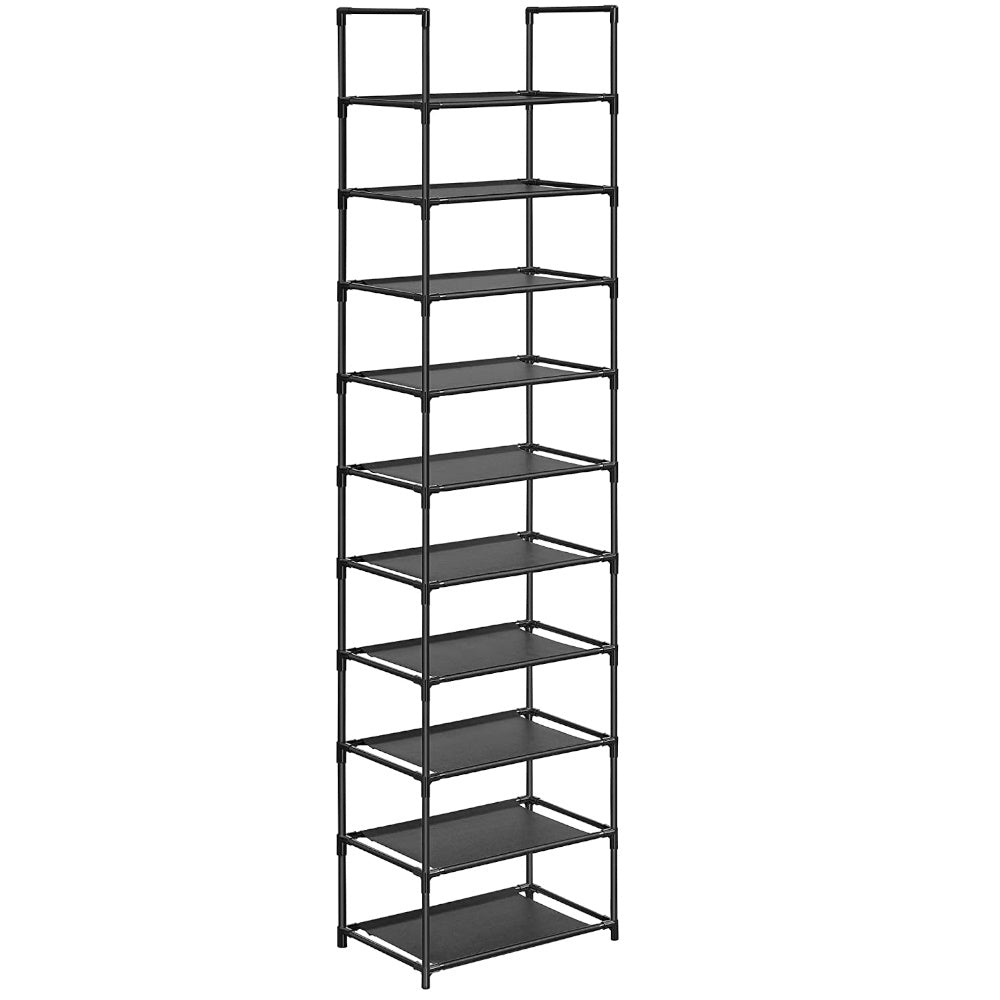 SONGMICS 10 Tier Metal Shoe Rack Non-Woven Fabric Shelves Black