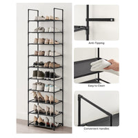 Thumbnail for SONGMICS 10 Tier Metal Shoe Rack Non-Woven Fabric Shelves Black