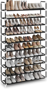 Thumbnail for SONGMICS 10 Tier Metal Shoe Rack for 50 Pairs Non-Woven Fabric Shelves Black