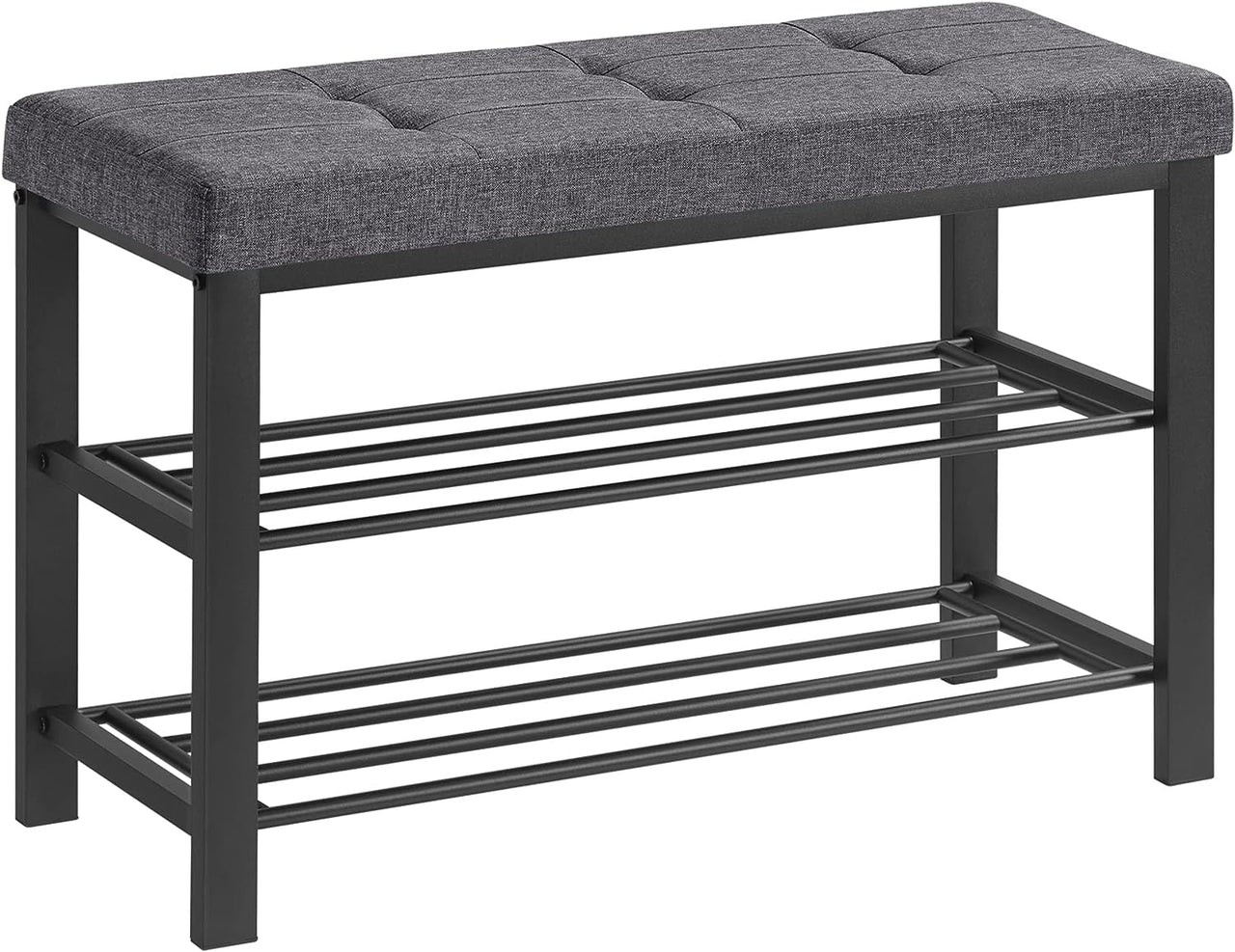 SONGMICS 3-Tier Metal Shoe Bench Storage Foam Padded Seat Dark Grey and Black