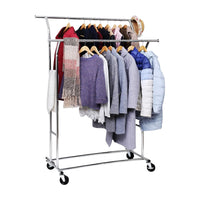 Thumbnail for SONGMICS Metal Clothes Rack Stand on Wheels Heavy Duty Silver