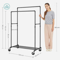 Thumbnail for SONGMICS Industrial Pipe Clothes Rack on Wheels with Hanging Rack Organizer Black