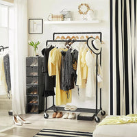 Thumbnail for SONGMICS Industrial Pipe Clothes Rack on Wheels with Hanging Rack Organizer Black