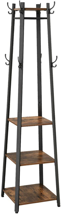 Thumbnail for VASAGLE Coat Rack Stand with 3 Shelves Rustic Brown and Black