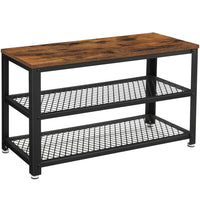 Thumbnail for VASAGLE Shoe Bench with Seat Shoe Rack with 2 Mesh Shelves Rustic Brown and Black