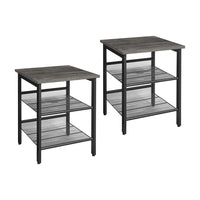 Thumbnail for VASAGLE Set of 2 Charcoal Gray and Black Side Table with Adjustable Mesh Shelves