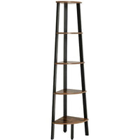 Thumbnail for VASAGLE Corner Shelf 5 Tier Industrial Ladder Bookcase Storage Rack with Metal Frame Rustic Brown