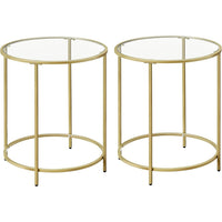 Thumbnail for VASAGLE Round Side Tables Set of 2 Tempered Glass with Steel Frame Gold