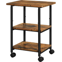 Thumbnail for VASAGLE 3-Tier Machine Cart with Wheels and Adjustable Table Top Rustic Brown and Black
