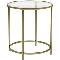 Thumbnail for VASAGLE Round Side Table Tempered Glass End Table With Golden Metal Frame Small Coffee Table Gold