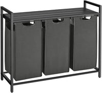 Thumbnail for VASAGLE Laundry Hamper with Shelf and Pull-Out Bag 3 x 38L Black and Gray