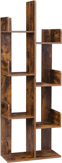 Thumbnail for VASAGLE Tree-Shaped Bookcase with 8 Storage Shelves Rounded Corners Rustic Brown