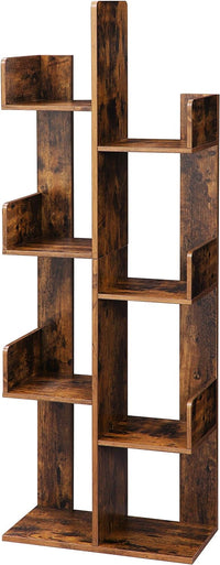 Thumbnail for VASAGLE Tree-Shaped Bookcase with 8 Storage Shelves Rounded Corners Rustic Brown