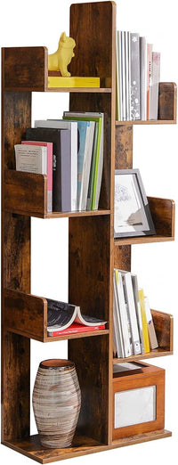 Thumbnail for VASAGLE Tree-Shaped Bookcase with 8 Storage Shelves Rounded Corners Rustic Brown