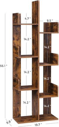 Thumbnail for VASAGLE Tree-Shaped Bookcase with 8 Storage Shelves Rounded Corners Rustic Brown