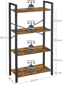 Thumbnail for VASAGLE 4-Tier Bookshelf Storage Rack with Steel Frame for Living Room Office Study Hallway Industrial Style Rustic Brown and Black