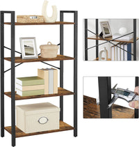 Thumbnail for VASAGLE 4-Tier Bookshelf Storage Rack with Steel Frame for Living Room Office Study Hallway Industrial Style Rustic Brown and Black