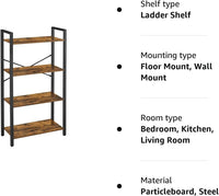 Thumbnail for VASAGLE 4-Tier Bookshelf Storage Rack with Steel Frame for Living Room Office Study Hallway Industrial Style Rustic Brown and Black