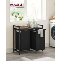 Thumbnail for VASAGLE Laundry Basket with Shelf and Pull-Out Bags Rustic Brown and Black