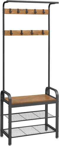 Thumbnail for VASAGLE Coat Rack with Shoe Rack 183 cm Height Walnut Brown and Black