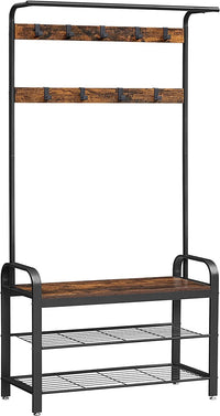 Thumbnail for VASAGLE Coat Rack Hall Tree with Shoe Bench 3-in-1 Design Rustic Brown and Black