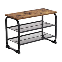 Thumbnail for VASAGLE Shoe Bench with 2 Mesh Shelves Rounded Iron Frame Industrial Rustic Brown