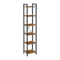 Thumbnail for VASAGLE Narrow Bookcase Small 6-Tiers Bookshelf Industrial Rustic Brown and Black